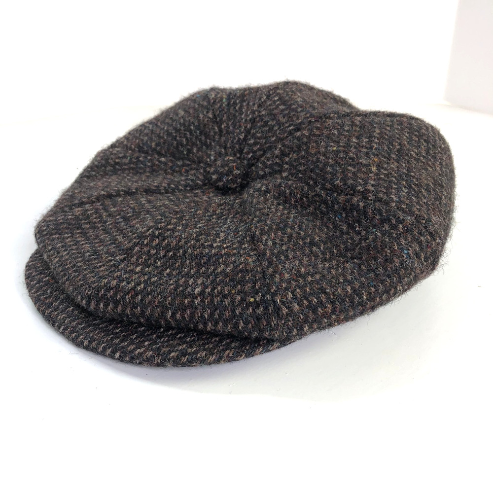 Harris Tweed Medium Newsboy Quilted Flat Driving Cap Hat Wool Brown PLS READ